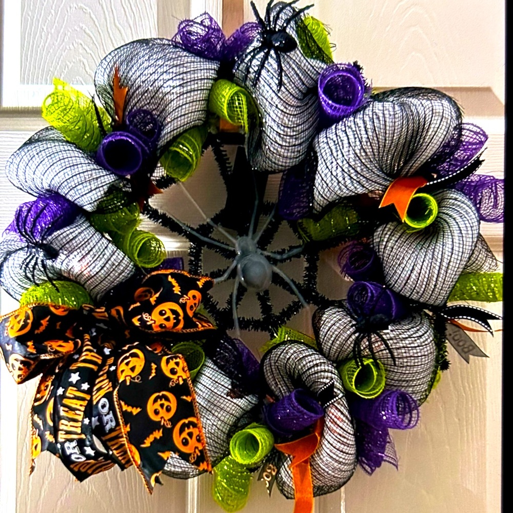 Spooky Halloween Wreath with Purple, Green, and Orange Accents